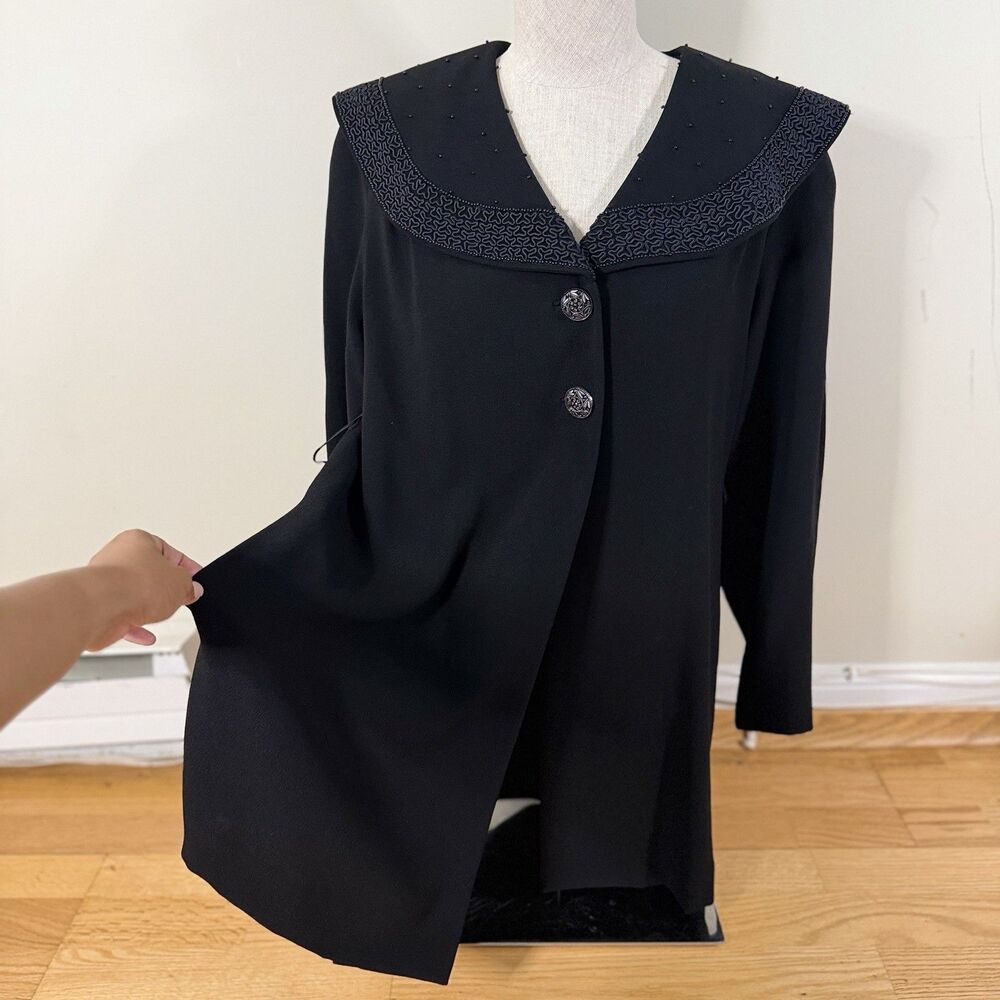 Zelda VTG Crepe Beaded  Shawl Collar Evening Jacket Blazer Black Petite 90s Goth